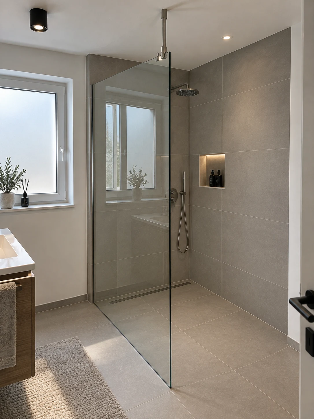 Walk-in-Dusche aus klarem Glas